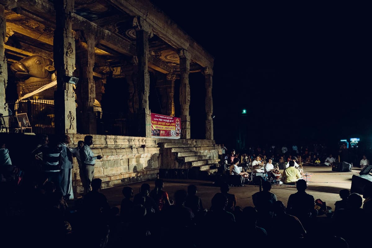 Rajesh Vaidya at the Brihadisvara Temple in Tanjore